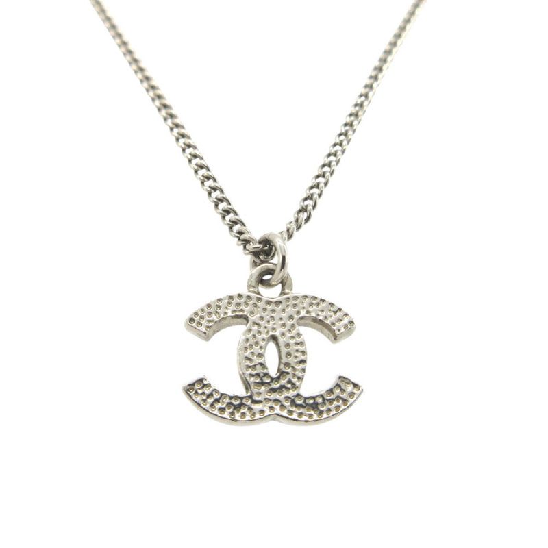 Chanel Coco Mark C12 V Necklace Metal Rhinestone Silver 0548 — view 5