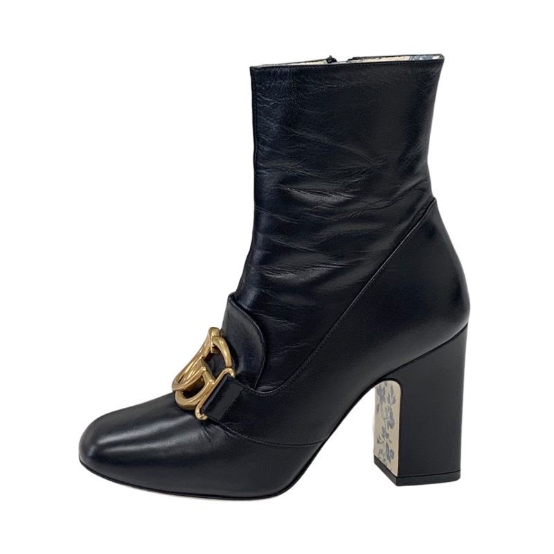 Gucci Double G Boots Short Shoes GG Marmont Leather Black — view 3