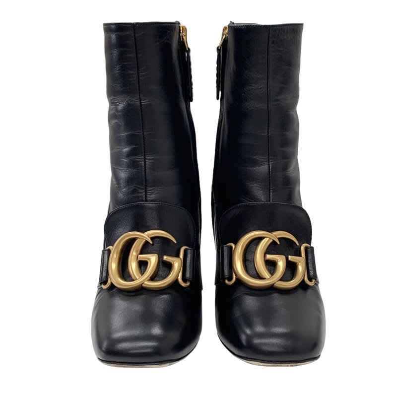 Gucci Double G Boots Short Shoes GG Marmont Leather Black — view 2