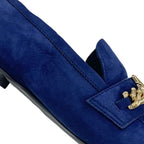 Louis Vuitton Upper Case Line Loafer Leather Shoes Suede Navy Gold Chain — view 9
