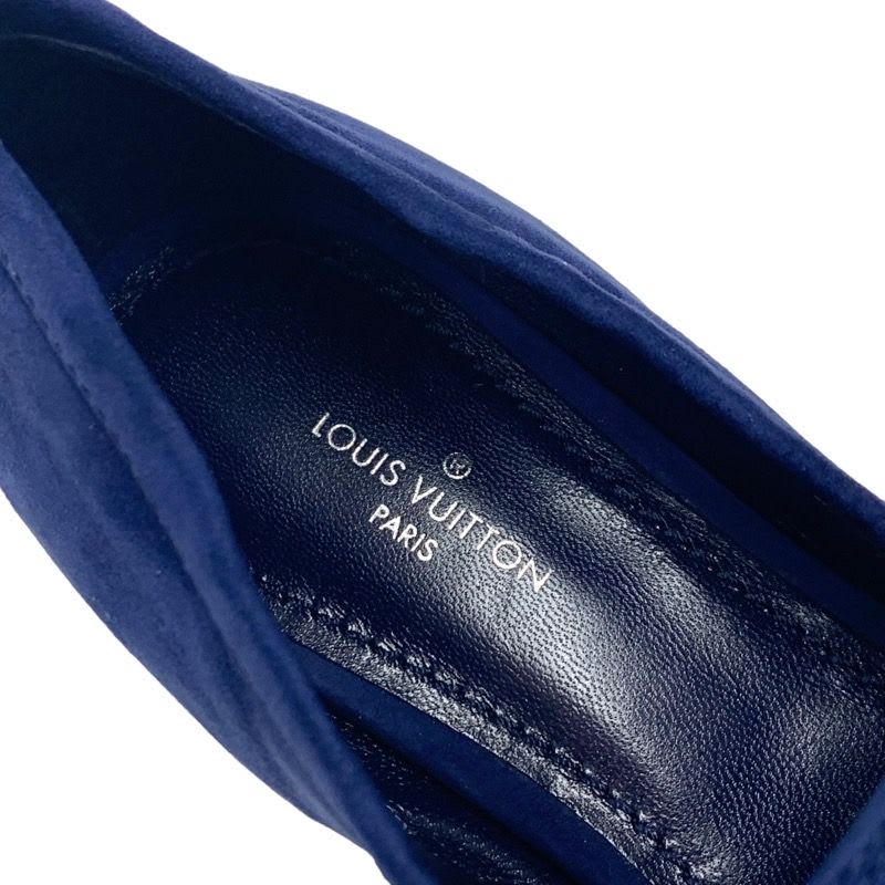 Louis Vuitton Upper Case Line Loafer Leather Shoes Suede Navy Gold Chain — view 7