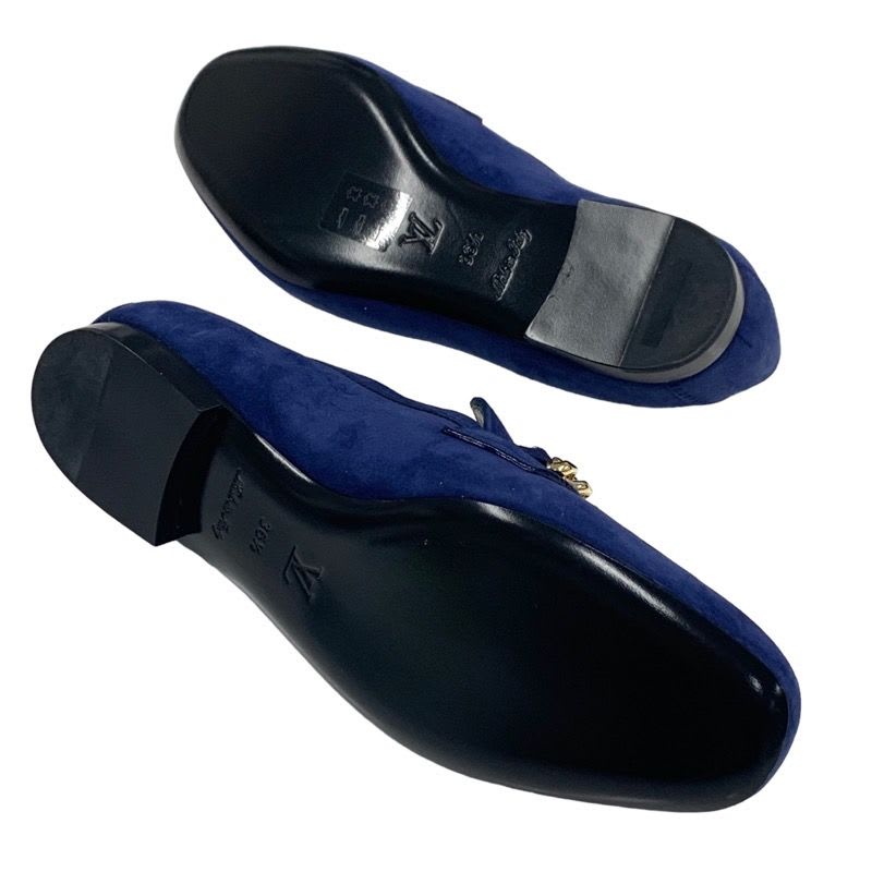 Louis Vuitton Upper Case Line Loafer Leather Shoes Suede Navy Gold Chain — view 6