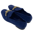 Louis Vuitton Upper Case Line Loafer Leather Shoes Suede Navy Gold Chain — view 4