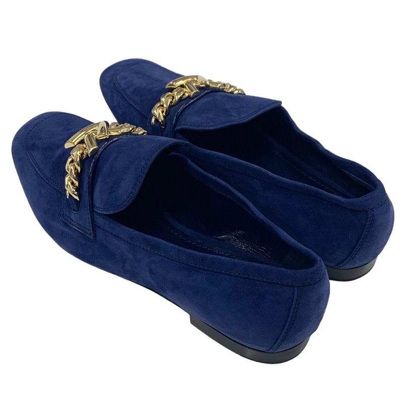 Louis Vuitton Upper Case Line Loafer Leather Shoes Suede Navy Gold Chain — view 4
