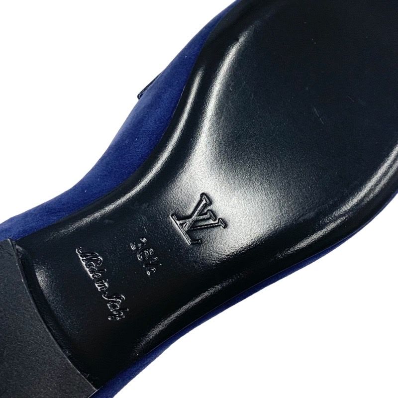 Louis Vuitton Upper Case Line Loafer Leather Shoes Suede Navy Gold Chain — view 8