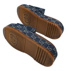 Gucci Sandals Shoes Denim Blue Brown GG Logo Platform Flat Mules — view 6
