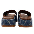 Gucci Sandals Shoes Denim Blue Brown GG Logo Platform Flat Mules — view 5
