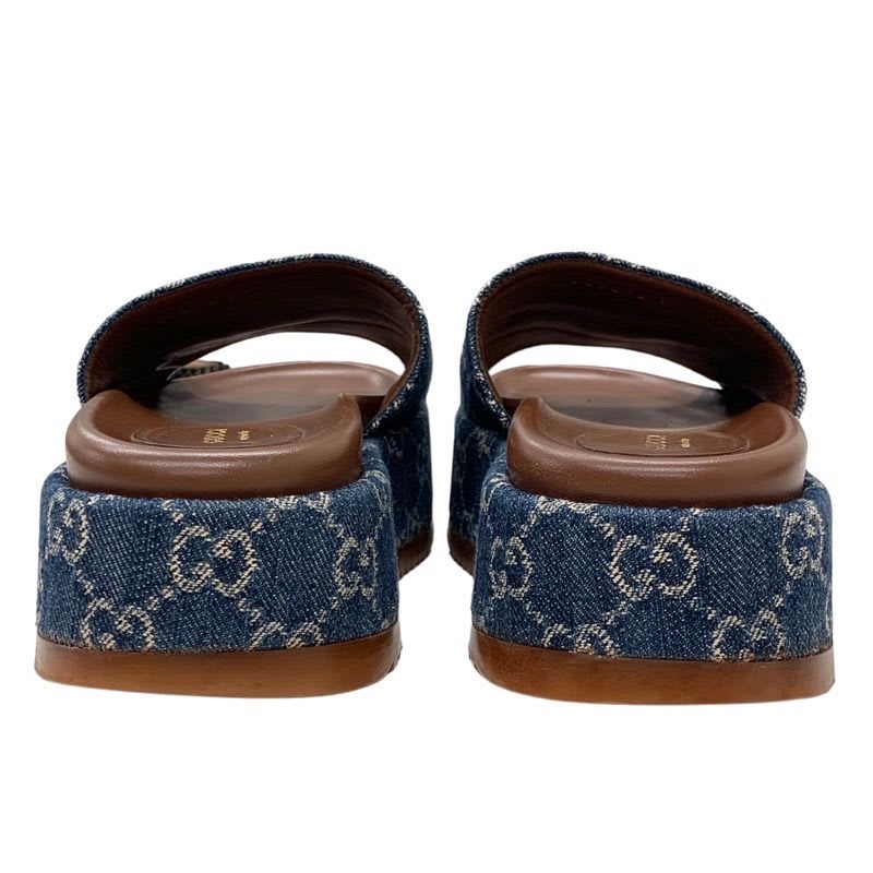 Gucci Sandals Shoes Denim Blue Brown GG Logo Platform Flat Mules — view 5