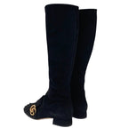 Gucci Double G Boots Long Shoes GG Marmont Fringe Suede Black — view 4