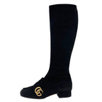 Gucci Double G Boots Long Shoes GG Marmont Fringe Suede Black — view 3