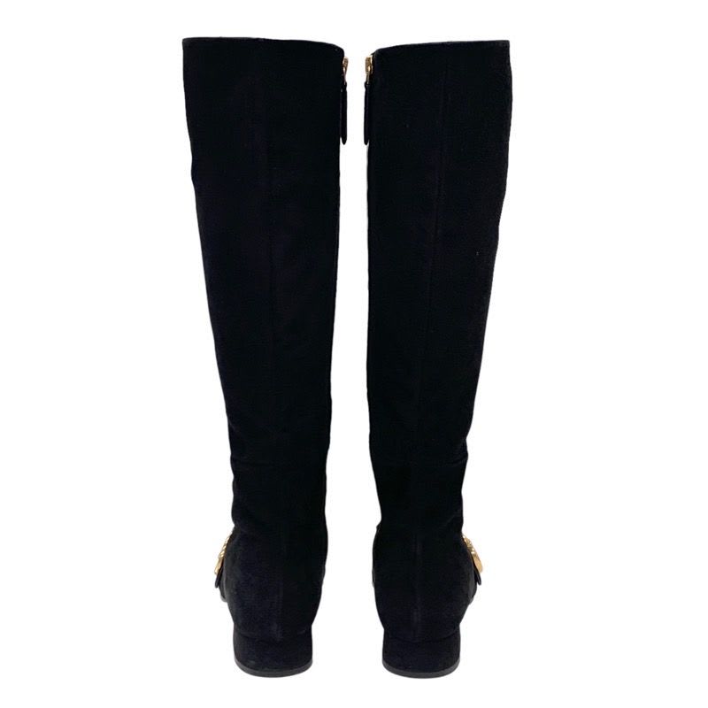 Gucci Double G Boots Long Shoes GG Marmont Fringe Suede Black — view 5