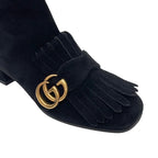 Gucci Double G Boots Long Shoes GG Marmont Fringe Suede Black — view 9