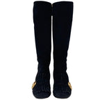 Gucci Double G Boots Long Shoes GG Marmont Fringe Suede Black — view 2