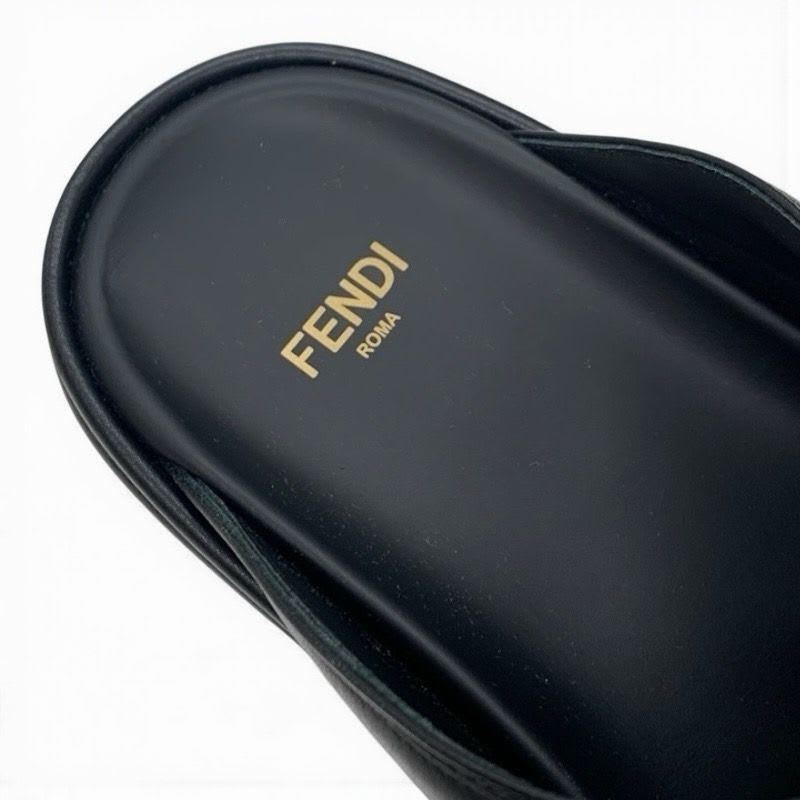 Fendi Sandals Shoes Leather Black Gold Logo Flat — view 7