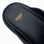 Fendi Sandals Shoes Leather Black Gold Logo Flat — view 7