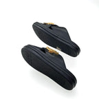 Fendi Sandals Shoes Leather Black Gold Logo Flat — view 6