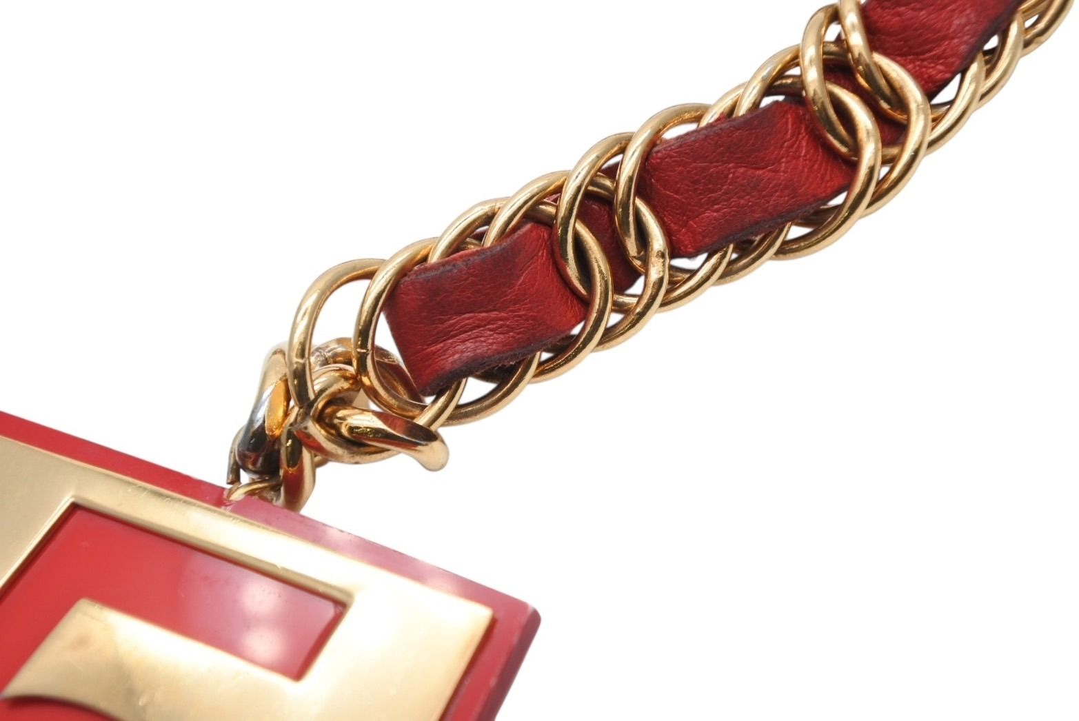 Chanel Vintage Chain Belt CC Logo No 5 Leather Metal Gold Plated — view 6