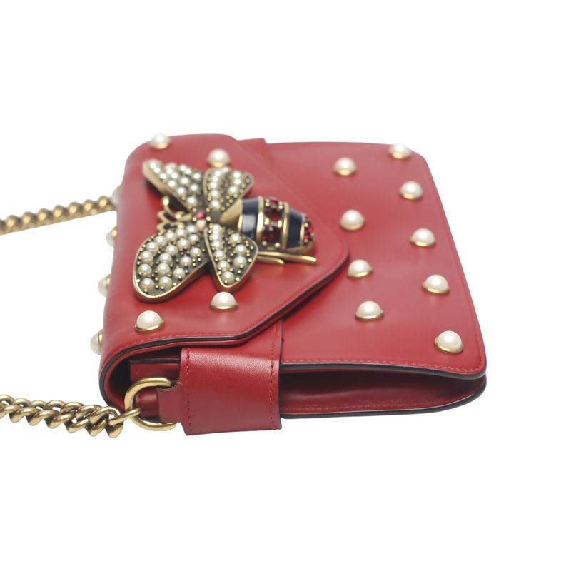 Gucci 2-Way Bag Shoulder Broadway Pearl Ruby Handbag Red — view 6