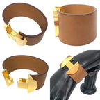 Hermes 2002 Bracelet T2 Size Bangle Leather Camel Gold D Stamp — view 3