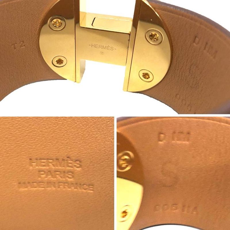 Hermes 2002 Bracelet T2 Size Bangle Leather Camel Gold D Stamp — view 4
