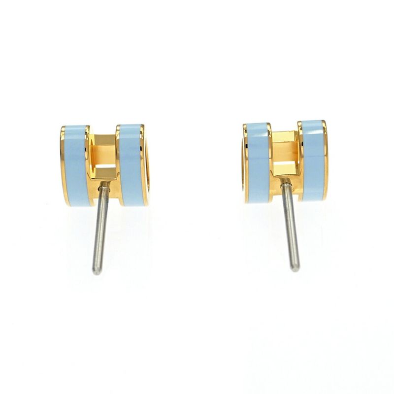 Hermes Earrings Pop Ash Mini Pair Light Blue Gold Hardware Jewelry — view 7