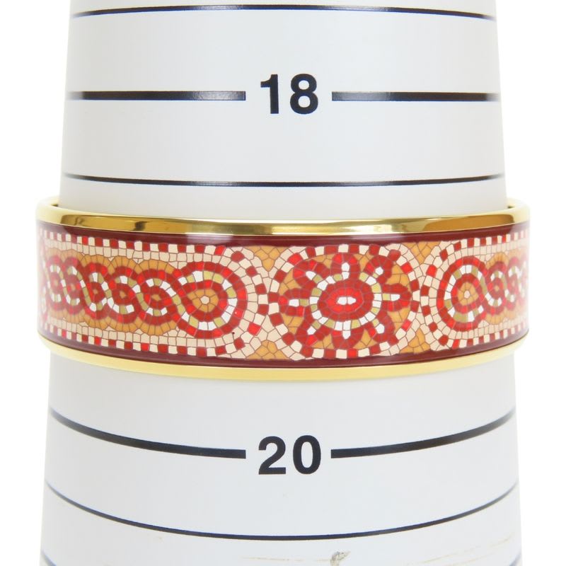 Hermes Bangle Enamel GM Mosaic Pattern Metal Red Gold Cloisonne Bracelet — view 8