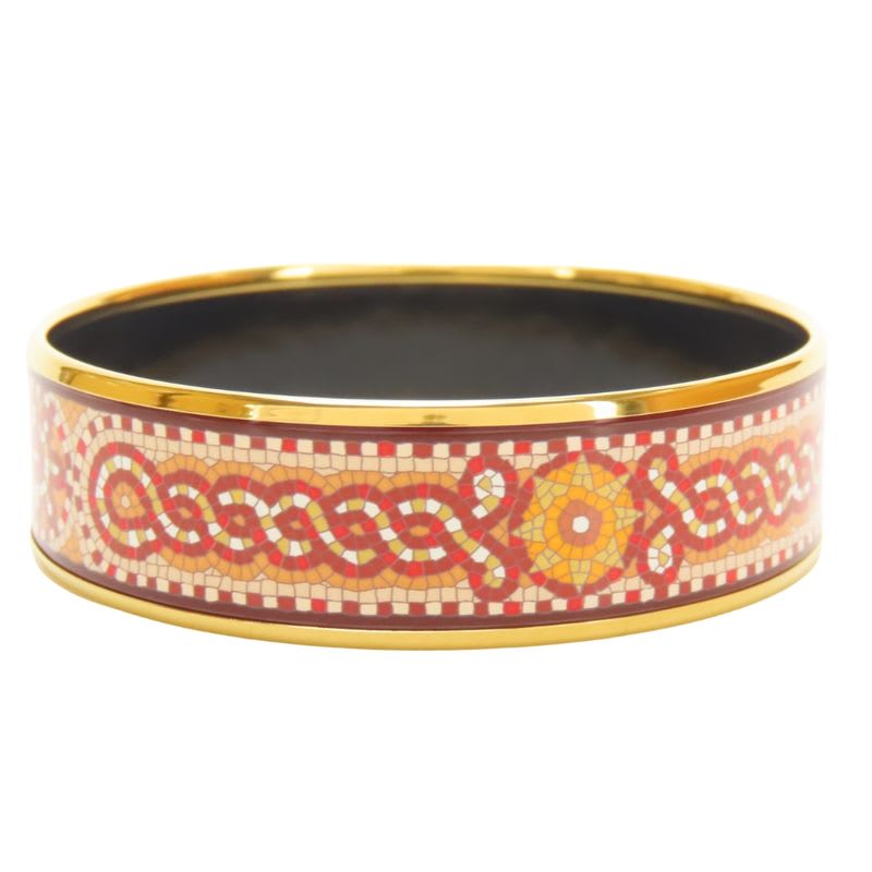 Hermes Bangle Enamel GM Mosaic Pattern Metal Red Gold Cloisonne Bracelet — view 3