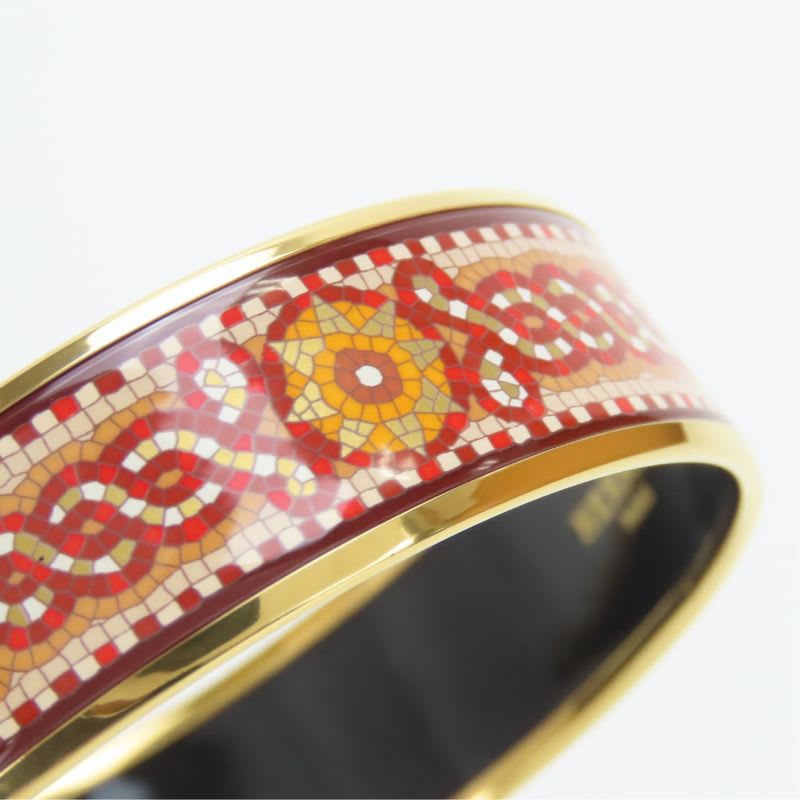 Hermes Bangle Enamel GM Mosaic Pattern Metal Red Gold Cloisonne Bracelet — view 5