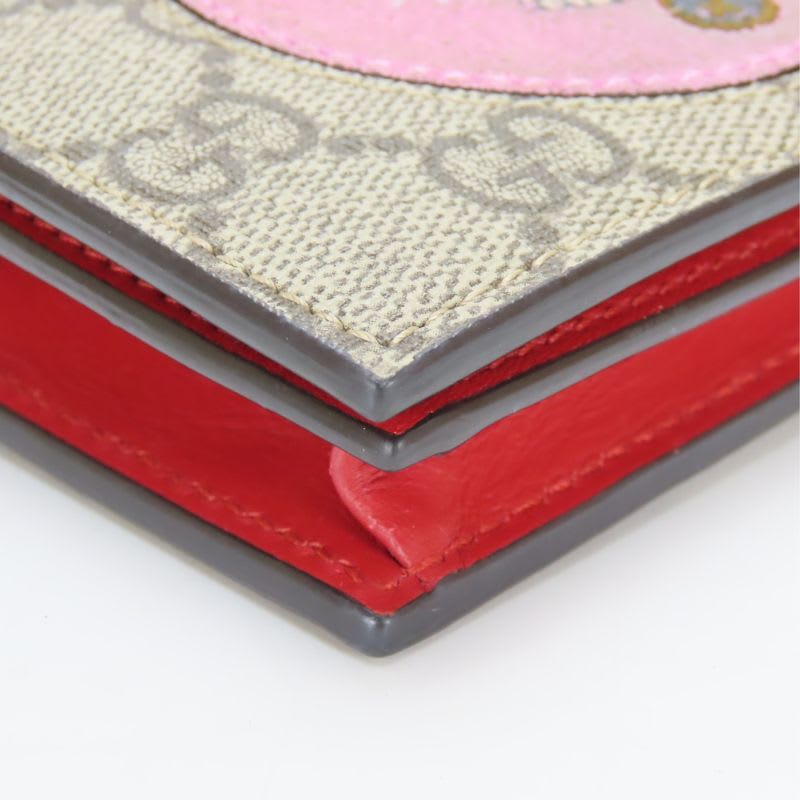 Gucci Bifold Wallet Bosco GG Supreme Canvas Beige Pink Red Compact Patch — view 4