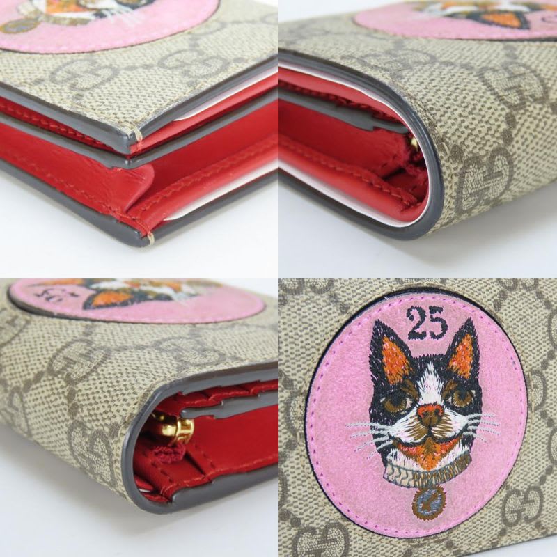 Gucci Bifold Wallet Bosco GG Supreme Canvas Beige Pink Red Compact Patch — view 5