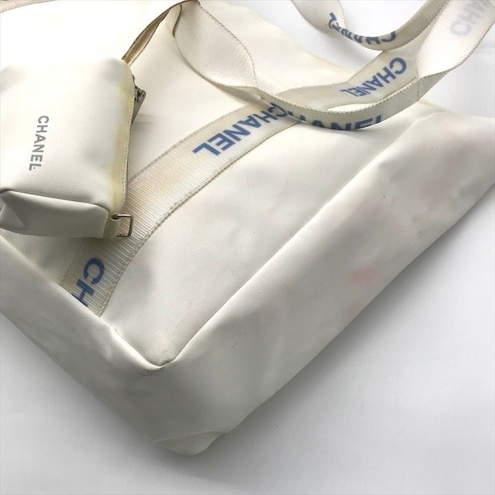 Chanel Sports Line Nylon Pouch Logo Tote White — view 6