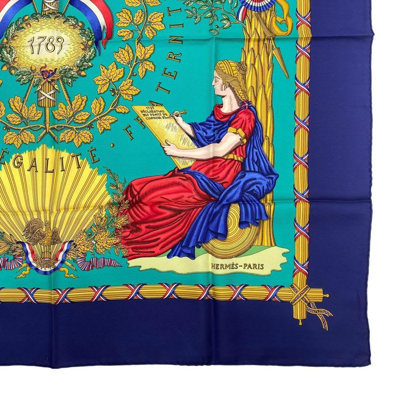Hermes Scarf Carre 90 in Commemoration Of The French Revolution Silk Blue — view 5
