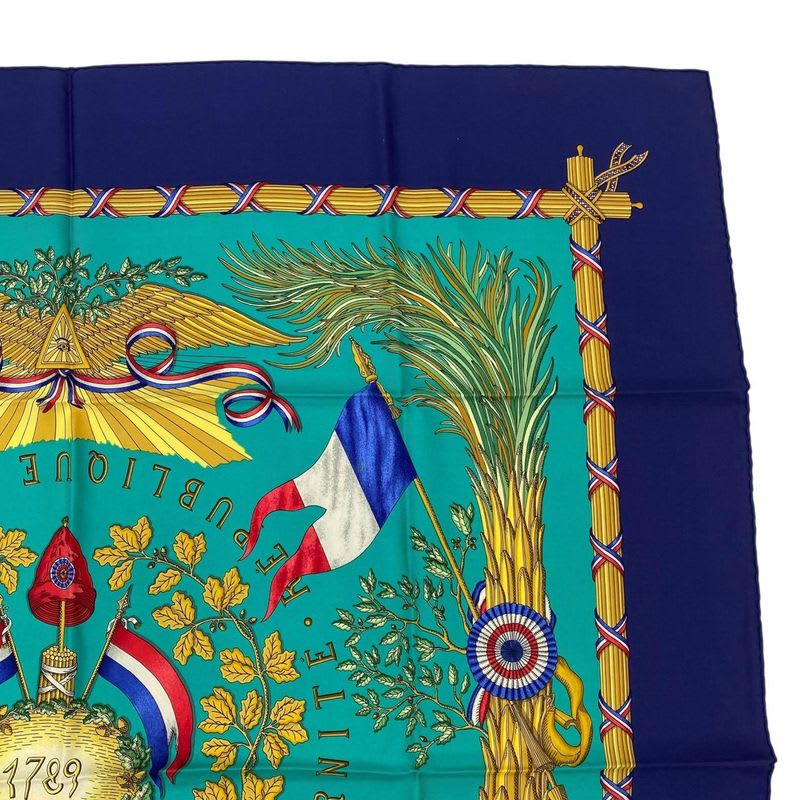 Hermes Scarf Carre 90 in Commemoration Of The French Revolution Silk Blue — view 3