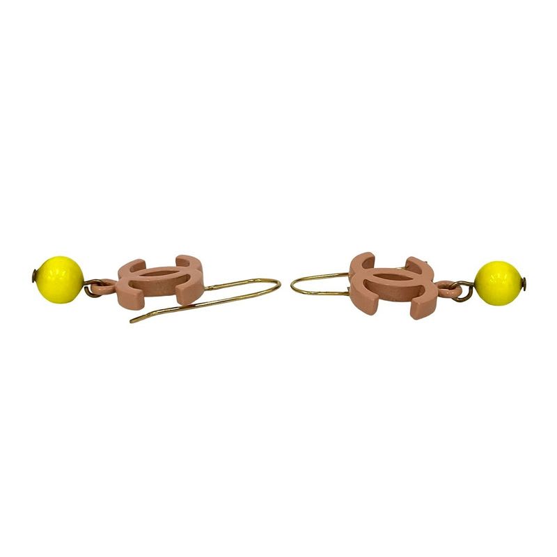 Chanel Swing Earrings Yellow Ball Coco Mark Alloy Plastic 03S — view 7