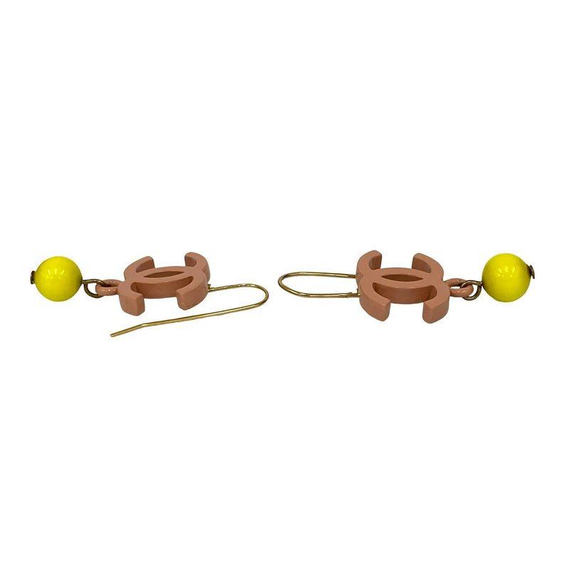Chanel Swing Earrings Yellow Ball Coco Mark Alloy Plastic 03S — view 6
