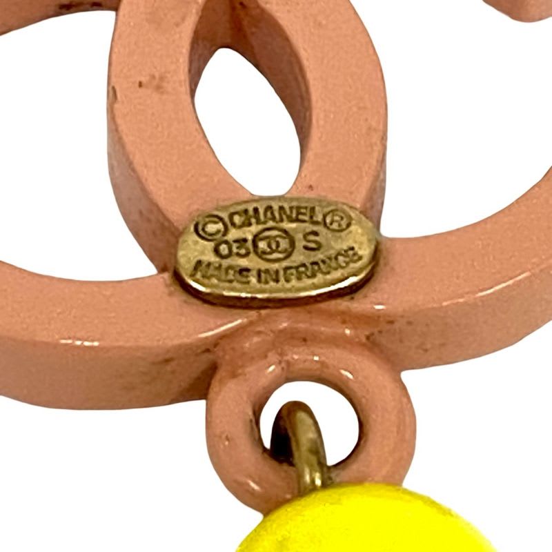 Chanel Swing Earrings Yellow Ball Coco Mark Alloy Plastic 03S — view 3