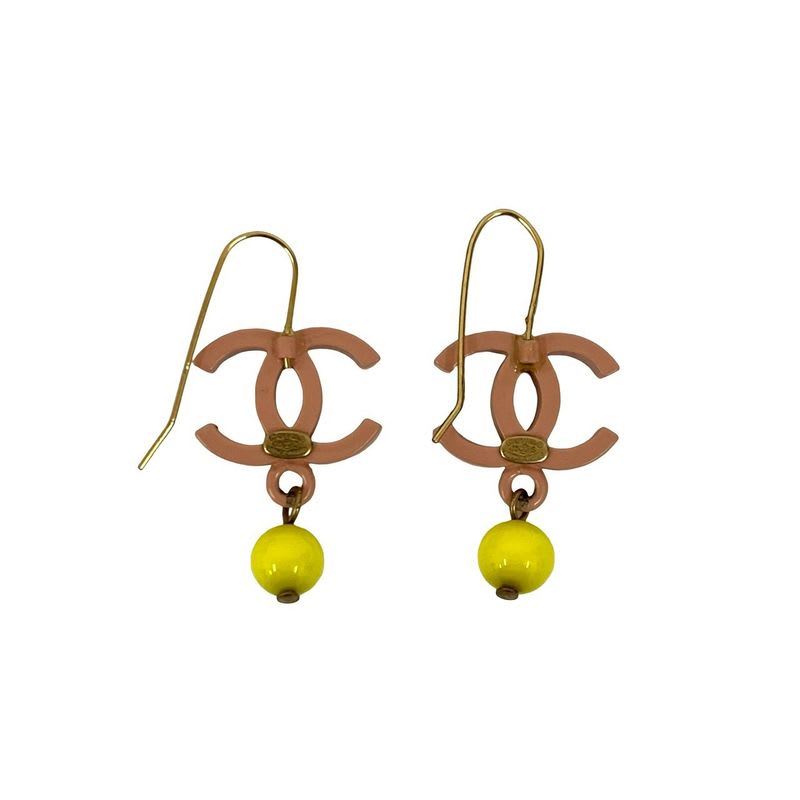 Chanel Swing Earrings Yellow Ball Coco Mark Alloy Plastic 03S — view 8