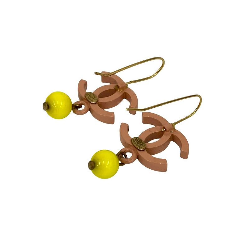 Chanel Swing Earrings Yellow Ball Coco Mark Alloy Plastic 03S — view 4
