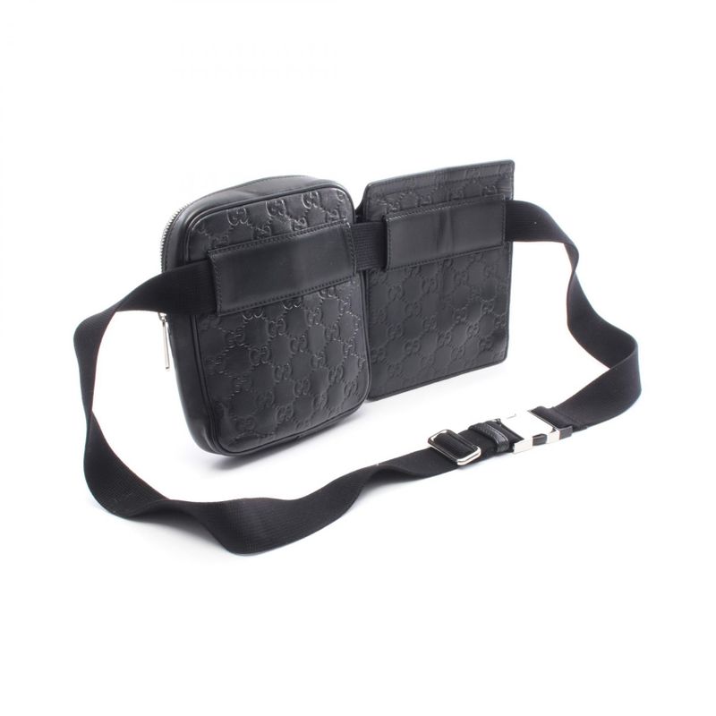 Gucci Waist Bag Guccissima Double Pouch Belt Black Leather — view 2