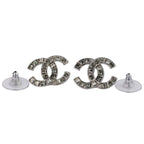 Chanel V Rhinestone Coco Mark Earrings Silver Color — view 9