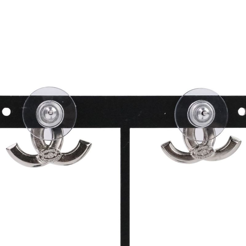Chanel V Rhinestone Coco Mark Earrings Silver Color — view 3