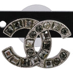 Chanel V Rhinestone Coco Mark Earrings Silver Color — view 6