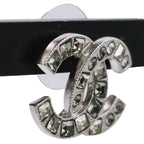 Chanel V Rhinestone Coco Mark Earrings Silver Color — view 5