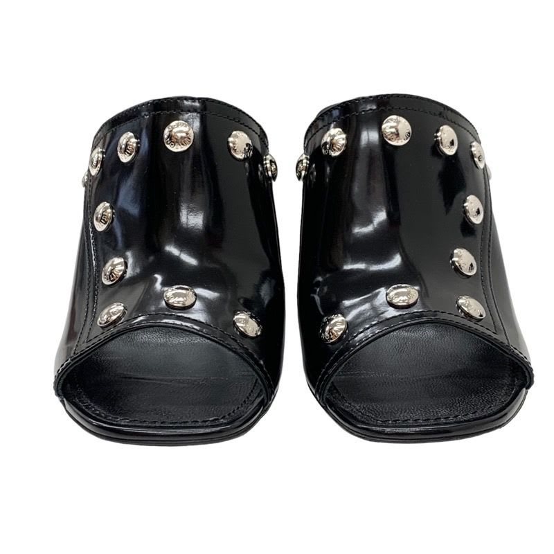 Louis Vuitton Sandals Mule Silhouette Line Monogram Studs Leather Black Silver — view 2