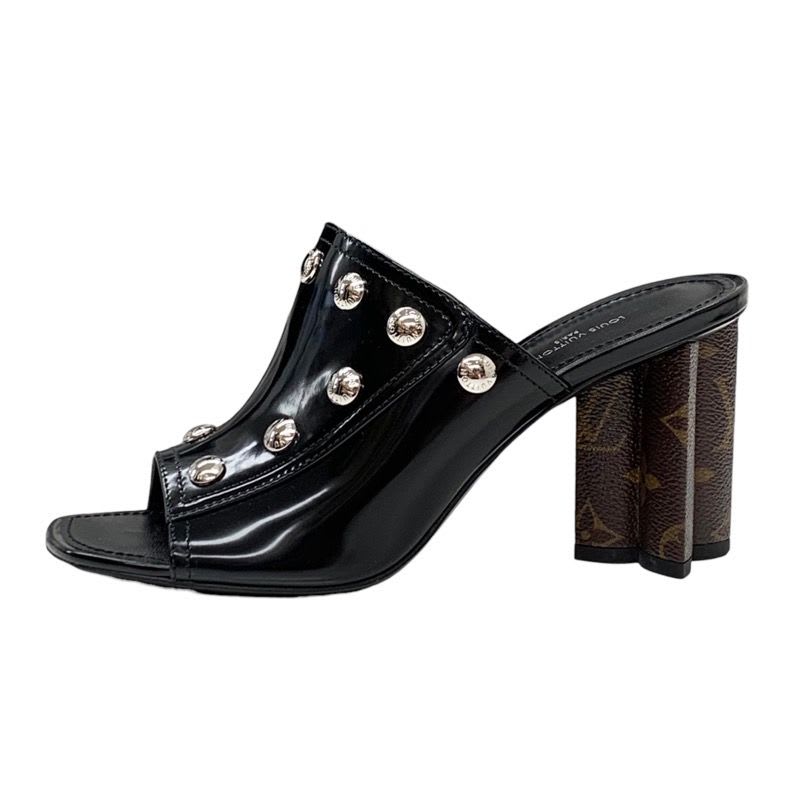 Louis Vuitton Sandals Mule Silhouette Line Monogram Studs Leather Black Silver — view 3