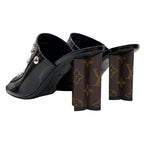 Louis Vuitton Sandals Mule Silhouette Line Monogram Studs Leather Black Silver — view 4