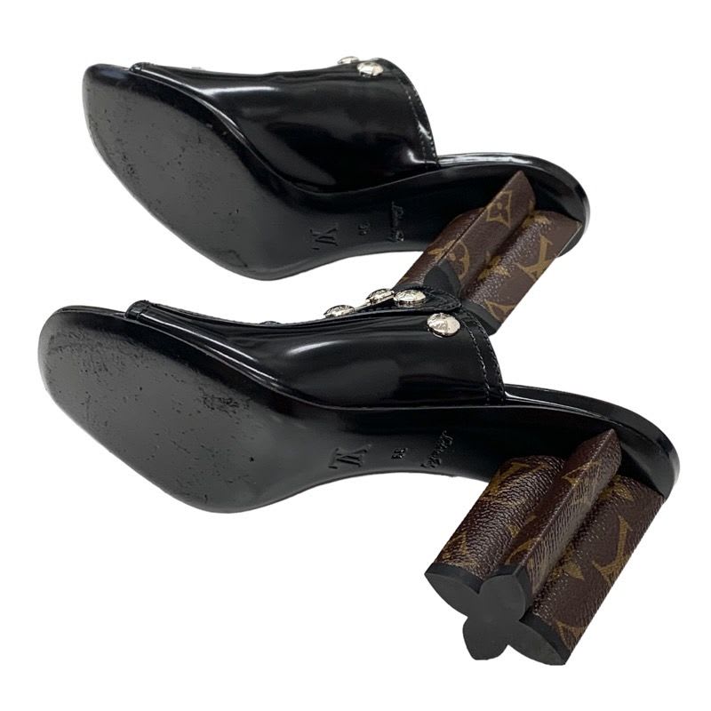 Louis Vuitton Sandals Mule Silhouette Line Monogram Studs Leather Black Silver — view 6