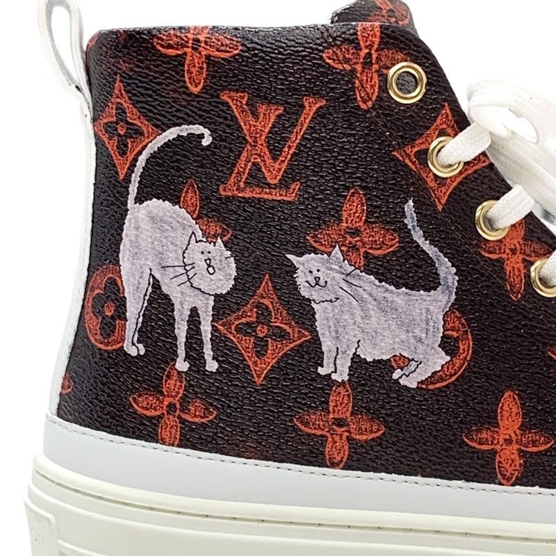 Louis Vuitton Sneakers Stellar Line Monogram Cat High Cut Leather Brown — view 9