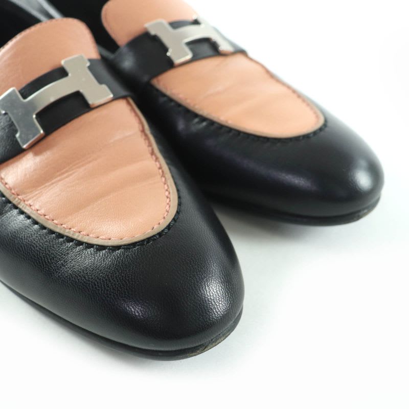 Hermes 17208 Z Moccasins Paris Silver Hardware Hhardware Leather Loafers Black — view 7