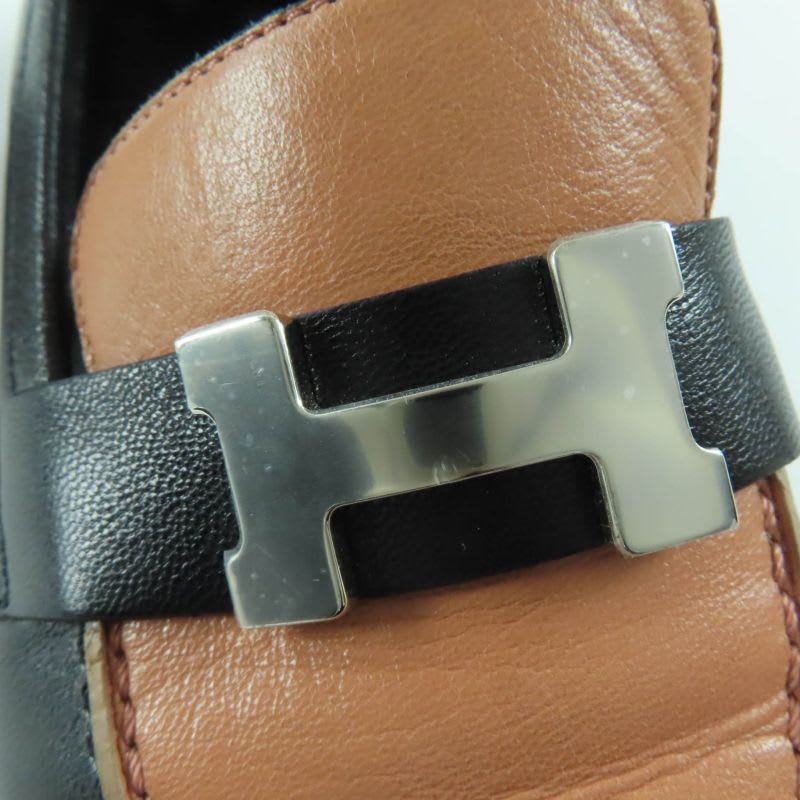 Hermes 17208 Z Moccasins Paris Silver Hardware Hhardware Leather Loafers Black — view 8